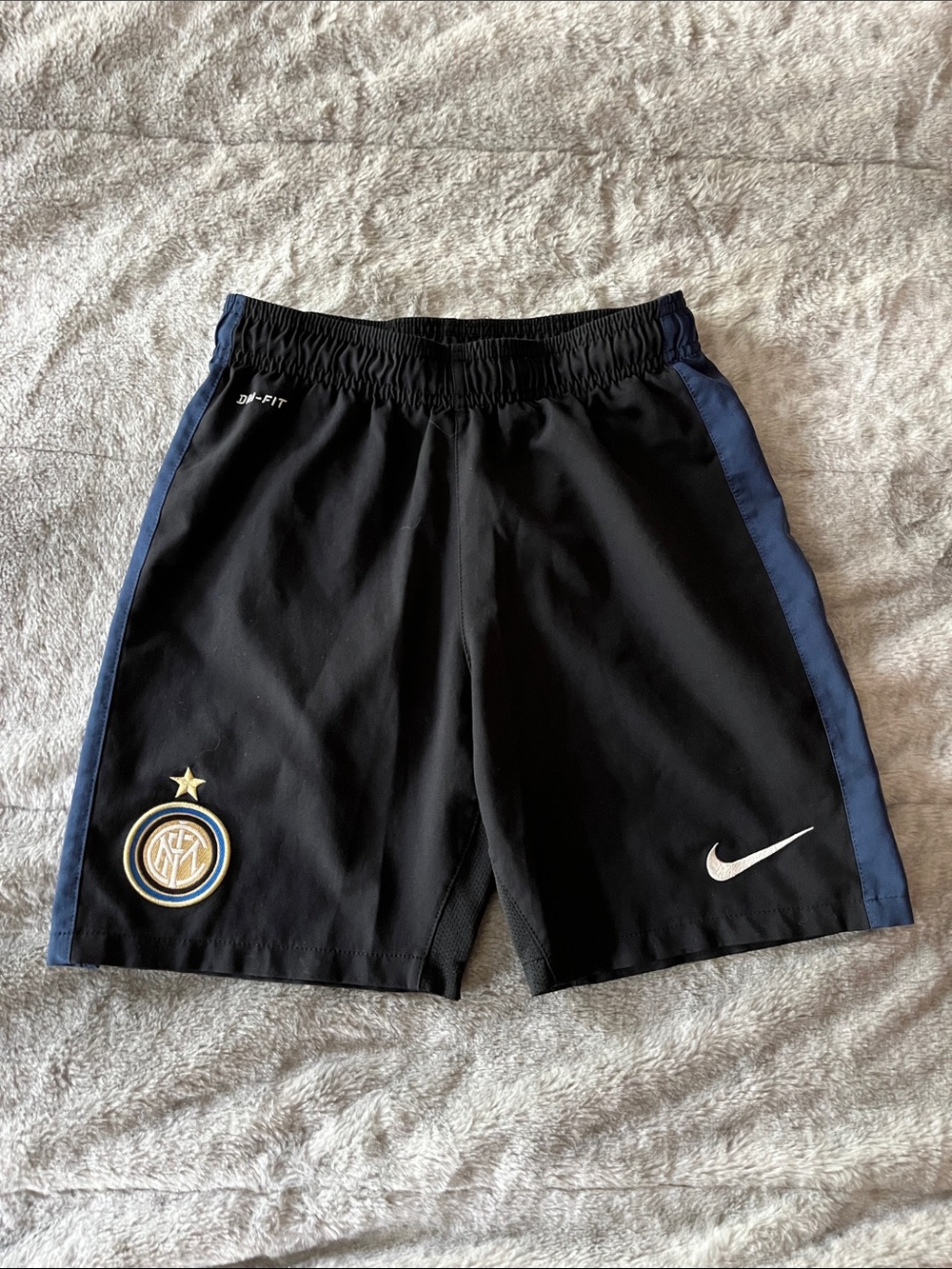 Inter Milan Nike Black Soccer Shorts with Navy Side Panels